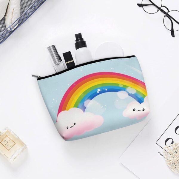 Small Rainbow Makeup Bag for Women Portable Travel Toiletry Pouch, PU Leather Cosmetic Bag with Zipper