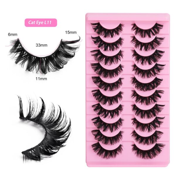 Russian Strip False Eyelashes Thick Volume 12mm Wispy Faux Mink Lashes 8D Volume Long Cat Eye Lashes Dramatic (Cat Eye L11)