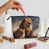 Linen Makeup Bag For Women, Waterproof Travel Cosmetic Organizer Lightweight Zipper Travel Toiletry Bag Organizer Two Lions Makeup Brushes Storage Bag