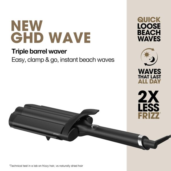 GHD Wave Triple Barrel Hair Waver, Black, Professional Ceramic Styling Tool for Beach Waves, 1.3 Inch Barrels, 365°F Temperature Control