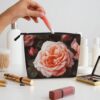 Linen Makeup Bag For Women, Waterproof Travel Cosmetic Organizer Lightweight Zipper Travel Toiletry Bag Organizer Rose Flower Makeup Brushes Storage Bag