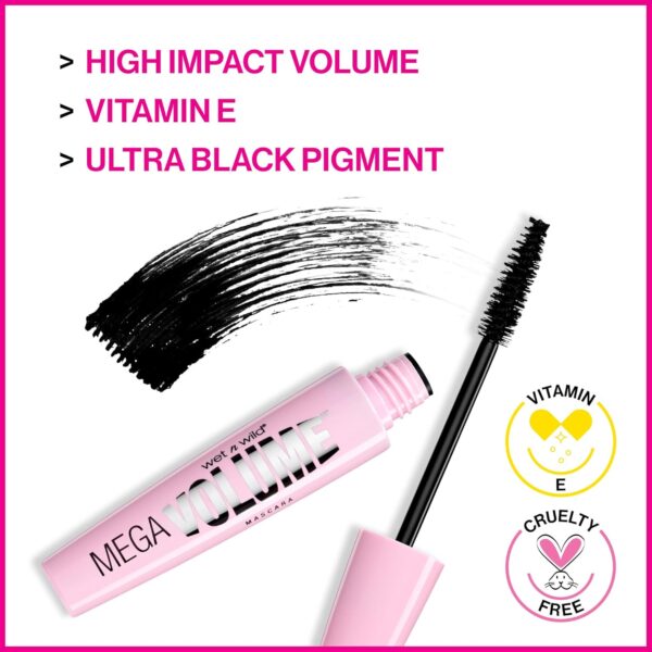 wet n wild Mascara Mega Volume - Volumizing, Waterproof, Smudge-Resistant, Cruelty-Free, Gluten-Free, Sulfate-Free & Vegan - Very Black