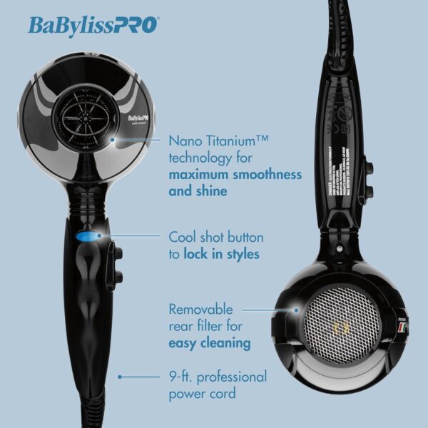 BaBylissPRO Nano Titanium Italian Portofino Hair Dryer - Professional 2000 Watt Blow Dryer
