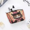 Makeup Bag for Women Cosmetic Bags Cat Holding A Cane Travel Toiletry Bag Cute Zipper Make Up Bags Large Capacity Makeup Case Organizer Portable Makeup Pouch for Travelling Gift