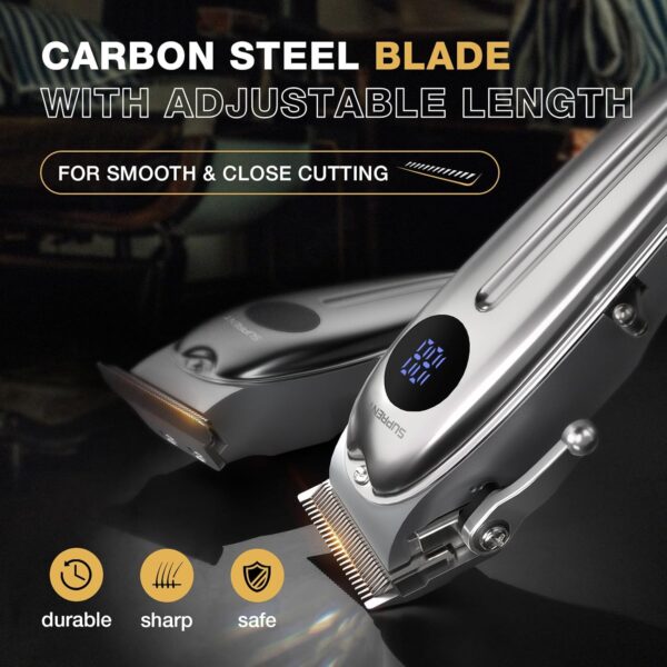 SUPRENT Professional Rechargeable Hair Clipper-Hair Clippers for Men, Cordless Hair Cutting Kit with LED Display (Silver)