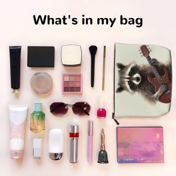 Linen Makeup Bag For Women, Waterproof Travel Cosmetic Organizer Lightweight Zipper Travel Toiletry Bag Organizer Funny Raccoon Makeup Brushes Storage Bag