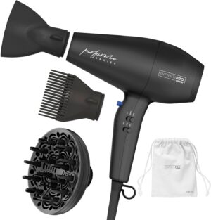 Conair Infiniti Pro Hair Dryer with Diffuser Plus 2 Other Attachments and Drawstring Storage Bag | Performa Series Hair Dryer | Blow Dryer with Professional Performance Motor | Black