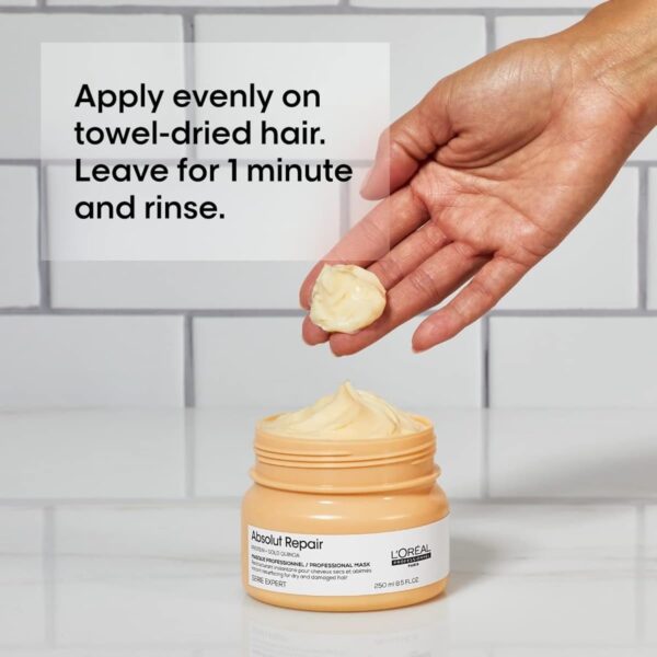 L'Oreal Professionnel Paris Absolut Repair Hair Mask - Nourishing Protein Treatment, Repairs and Softens Medium to Thick Dry, Damaged Hair, Adds Shine