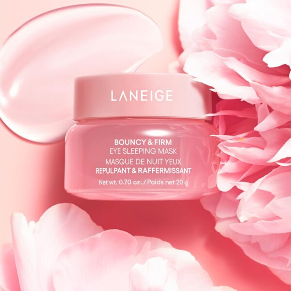 LANEIGE Bouncy & Firm Eye Sleeping Mask: Brightening Eye Care for Puffiness & Hydration with Peony & Collagen Complex, Ceramide, & 5D Hyaluronic Acid