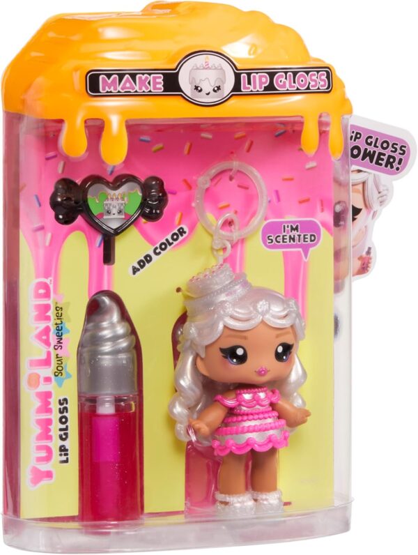 Yummiland Lip Gloss Doll: Sour Sweeties - Misty Cakes Includes DIY Lip Gloss + Removable Keychain, Cosmetic Play, Collectible, Ages 4+