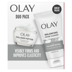 Olay Collagen Peptide Duo Pack, Balancing Cream Face Wash, Fragrance-Free, 5.0 fl oz, Moisturizing Cream Moisturizer, Fragrance-Free, 1.7 oz