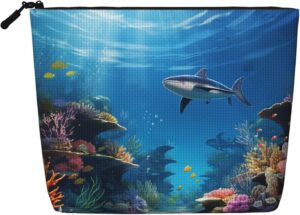 Linen Makeup Bag For Women, Waterproof Travel Cosmetic Organizer Lightweight Zipper Travel Toiletry Bag Organizer Colorful Ocean Theme Makeup Brushes Storage Bag