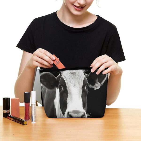 Makeup Bag for Women Cosmetic Bags Animal Funny Cow Head Black White Travel Toiletry Bag Cute Zipper Make Up Bags Large Capacity Makeup Case Organizer Portable Makeup Pouch for Travelling Gift