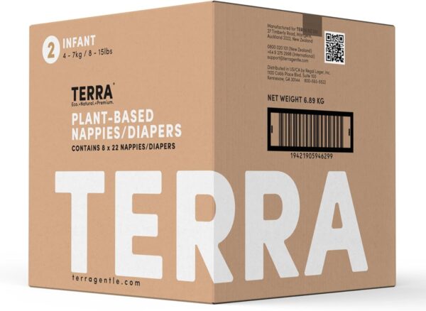 Terra Size 2 Plant-Based Diapers: Ultra-Soft & Chemical-Free, Superior Absorbency for Day or Night, 176 Count