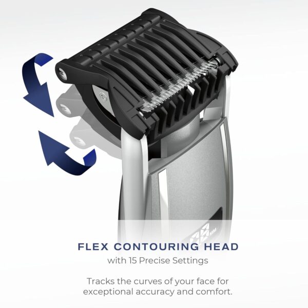 ConairMAN Beard Trimmer for Men, for Face and Mustache, Wet/Dry Beard and Stubble Trimmer, Flex Contouring Head with 15 Precise Settings and Premium