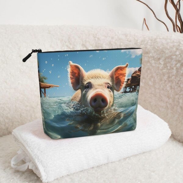 Linen Makeup Bag For Women, Waterproof Travel Cosmetic Organizer Lightweight Zipper Travel Toiletry Bag Organizer Pig Swim Bathe Makeup Brushes Storage Bag