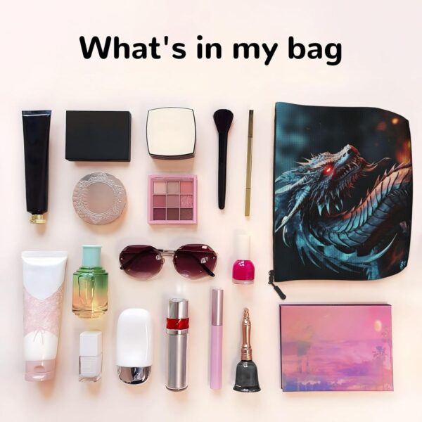 Linen Makeup Bag For Women, Waterproof Travel Cosmetic Organizer Lightweight Zipper Travel Toiletry Bag Organizer Dragon Makeup Brushes Storage Bag