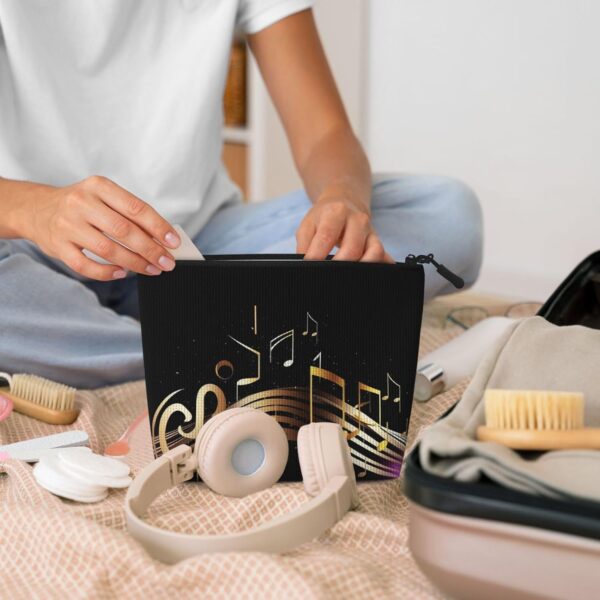 Linen Makeup Bag For Women, Waterproof Travel Cosmetic Organizer Lightweight Zipper Travel Toiletry Bag Organizer Novel Music Note Makeup Brushes Storage Bag