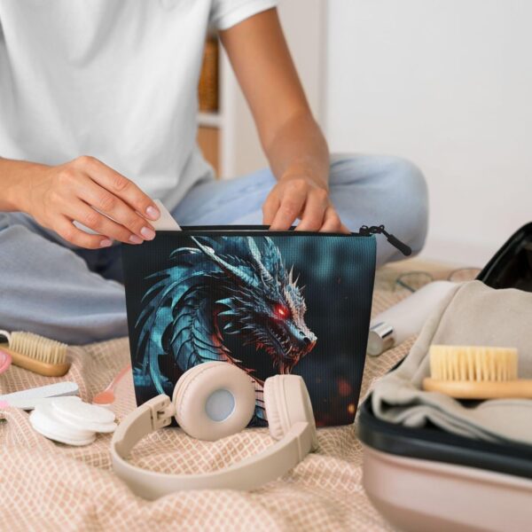 Linen Makeup Bag For Women, Waterproof Travel Cosmetic Organizer Lightweight Zipper Travel Toiletry Bag Organizer Dragon Makeup Brushes Storage Bag