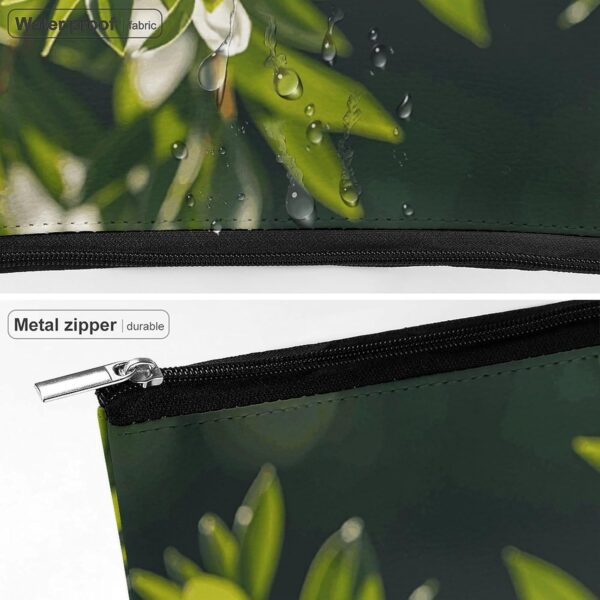 White Natural Greenery Twig Makeup Bag for Women Portable Travel Toiletry Pouch, PU Leather Cosmetic Bag with Zipper