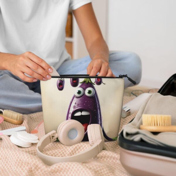 Linen Makeup Bag For Women, Waterproof Travel Cosmetic Organizer Lightweight Zipper Travel Toiletry Bag Organizer Cartoon Eggplant Makeup Brushes Storage Bag