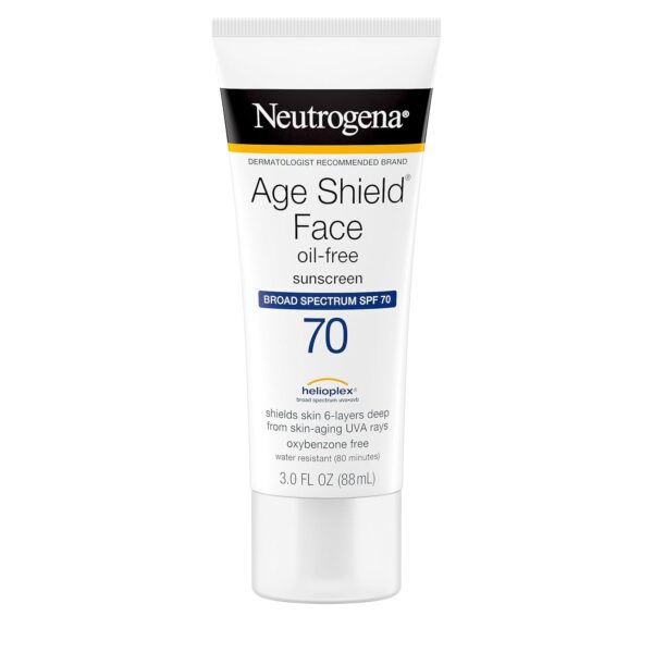 Neutrogena Age Shield Face Oil-Free Sunscreen Lotion with Broad Spectrum SPF 70, Non-Comedogenic Moisturizing Sunscreen to Help Prevent Signs of Aging, PABA-Free, 3 fl. oz (Pack of 3)