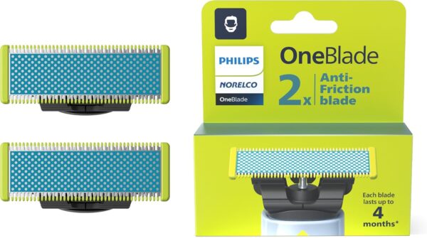 Philips Norelco OneBlade Anti Friction Blade, Genuine Replacement Blade for OneBlade Electric Shaver and Trimmer, Durable Stainless Steel, Trim, Edge and Shave, 2 Pack, QP225/80