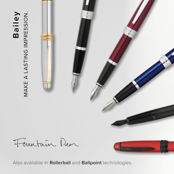 Cross Bailey Refillable Fountain Presented in a Premium Gift Box - Medium Point, Black Ink, Matte Gray