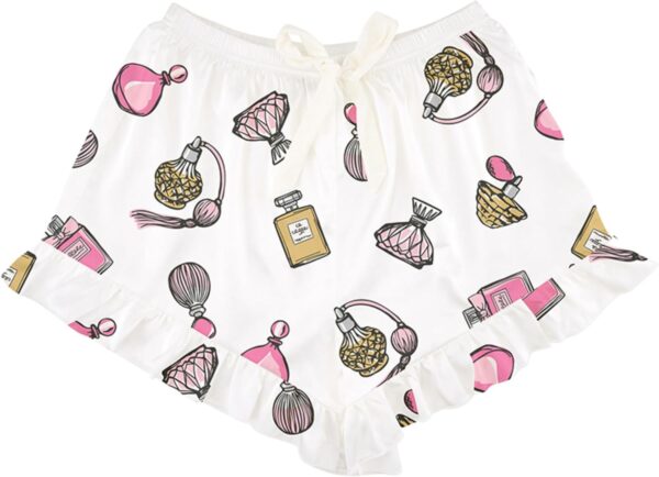Matching Pajama Sleep Set For Women Cropped Long Sleeve and Shorts 2-Piece Loungewear Polyester Satin Perfume Bottles Medium