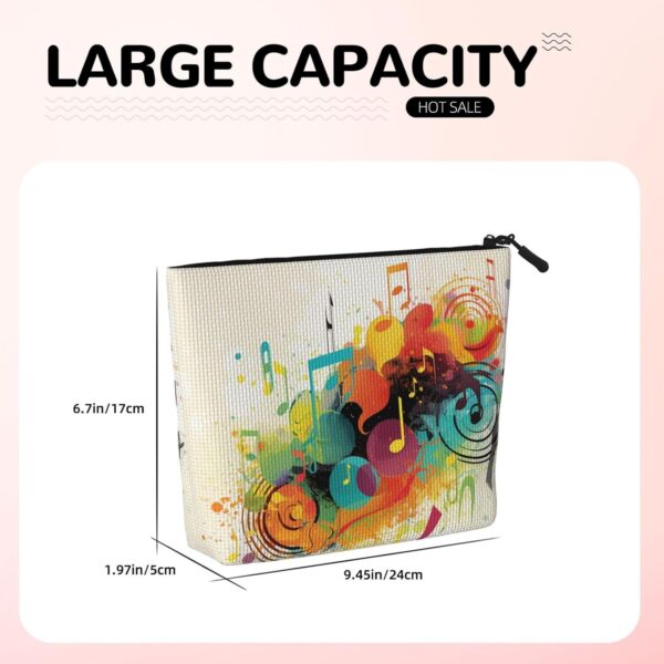 Linen Makeup Bag For Women, Waterproof Travel Cosmetic Organizer Lightweight Zipper Travel Toiletry Bag Organizer Abstract Music Themed Makeup Brushes Storage Bag