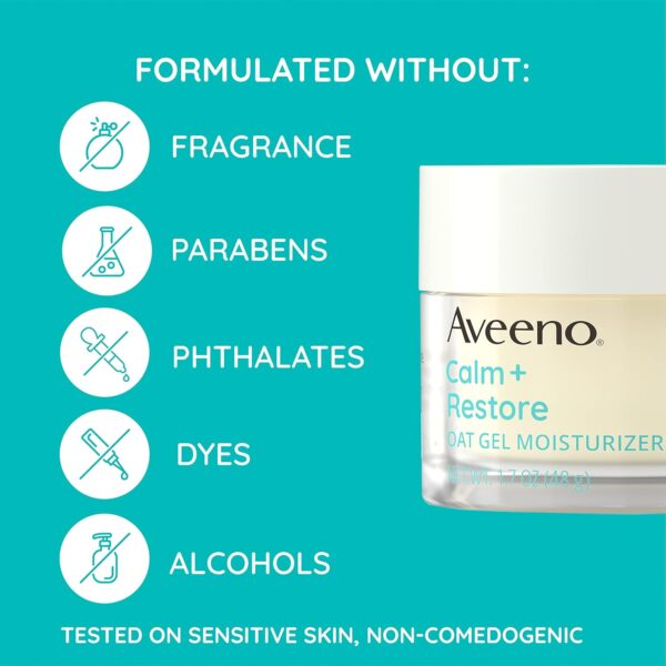 Aveeno Calm + Restore Oat Gel Facial Moisturizer for Sensitive Skin, Fast-Absorbing, Soothing Lightweight Gel Cream with Prebiotic Oat & Feverfew, Fragrance-Free & Hypoallergenic, 1.7 oz