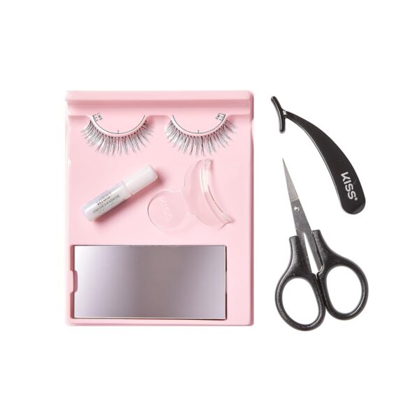 KISS Lash 11 False Eyelashes, 'Effortless', 12 mm, Includes 1 Pair Of Eyelash, Measuring Tool, Scissors, Lash Adhesive, Applicator, Mirror, Contact Lens Friendly, Easy to Apply, Reusable Strip Lashes