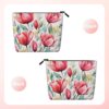 Linen Makeup Bag For Women, Waterproof Travel Cosmetic Organizer Lightweight Zipper Travel Toiletry Bag Organizer Watercolor Tulip Makeup Brushes Storage Bag
