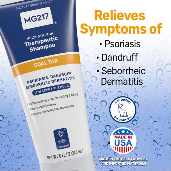 MG217 Psoriasis Shampoo with Coal Tar, Therapeutic Scalp Treatment, Controls Itching, Scaling, Flaking, Scale Buildup, Psoriasis Scalp Treatment, .5% Coal Tar Shampoo and Conditioner, 8floz