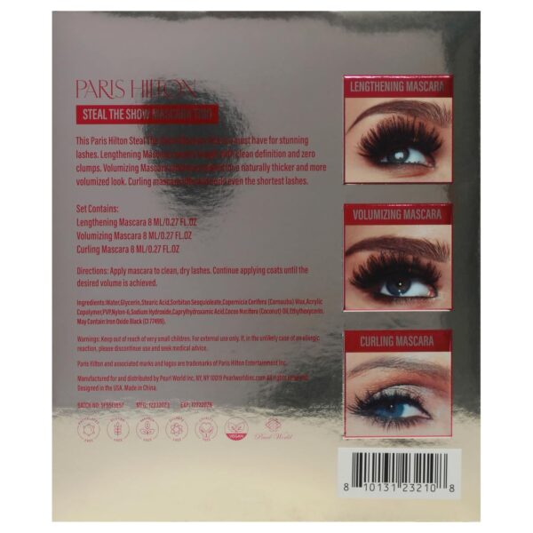 71guAOVYq4L._SL1500_.jpg Paris Hilton Steal The Show Mascara Trio - Black Waterproof Mascara - Defining, Lengthening, Volumizing, Curling Lifted Eyelashes - Long Lasting Smudge Proof Clump Free Makeup - Gifts for Women - 3 pc