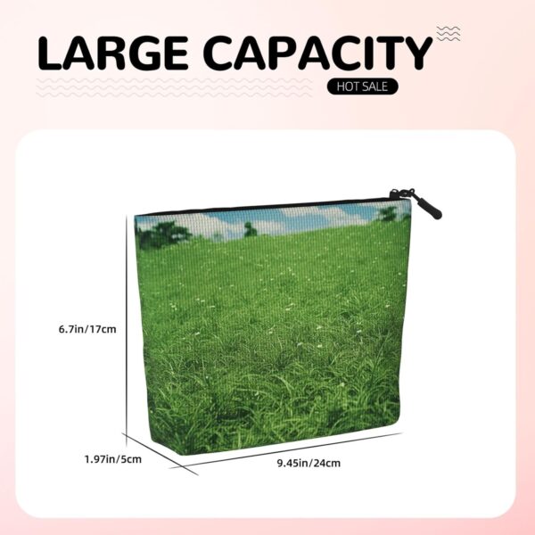 Linen Makeup Bag For Women, Waterproof Travel Cosmetic Organizer Lightweight Zipper Travel Toiletry Bag Organizer Green Lawn Makeup Brushes Storage Bag