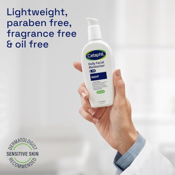 Cetaphil Night Moisturizer for Face, Hydrating Facial Moisturizer with Hyaluronic Acid, For All Skin Types, Lightweight and Non-Comedogenic, Dermatologist Recommended for Sensitive Skin, 3oz