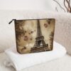 Linen Makeup Bag For Women, Waterproof Travel Cosmetic Organizer Lightweight Zipper Travel Toiletry Bag Organizer Paris Eiffel Tower Makeup Brushes Storage Bag