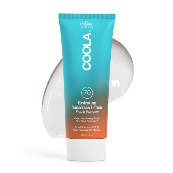 COOLA Organic Sunscreen SPF 70 Sunblock Body Lotion, Dermatologist Tested Skin Care for Daily Protection, Vegan and Gluten Free, Peach Blossom, 5 Fl Oz