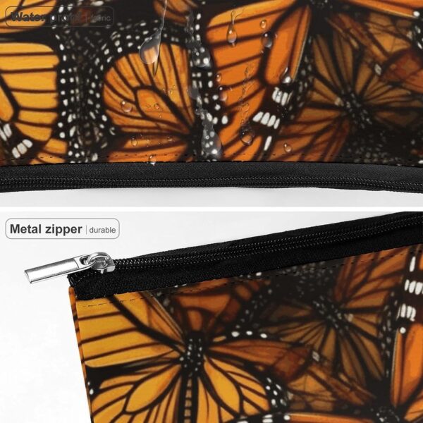 Heaps of Orange Monarch Butterflies Makeup Bag for Women Portable Travel Toiletry Pouch, PU Leather Cosmetic Bag with Zipper