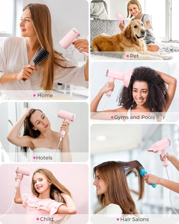 Hair Dryers for Women - 9 Temps Set Ionic Blow Dryer -160,000 RPM High Speed Fast Drying 1 Min, Professional Hairdryer for Smooth, 500 Million Negative Ions, Lightweight 0.8lb for Travel, Auto Clean