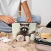 Linen Makeup Bag For Women, Waterproof Travel Cosmetic Organizer Lightweight Zipper Travel Toiletry Bag Organizer Funny Raccoon Makeup Brushes Storage Bag