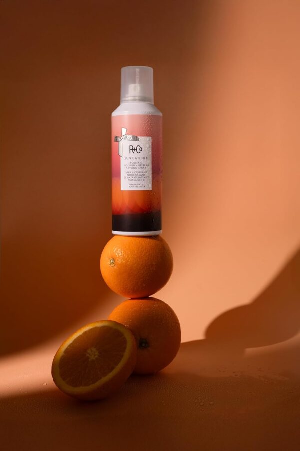 R+Co SUN CATCHER Power C Nourish + Refresh Styling Spray | Vitamin C Leave-In Mist with 450°F Heat, UV & Pollution Protection | Hydrating with Hyaluronic Acid & Vegan Peptides | 5 oz