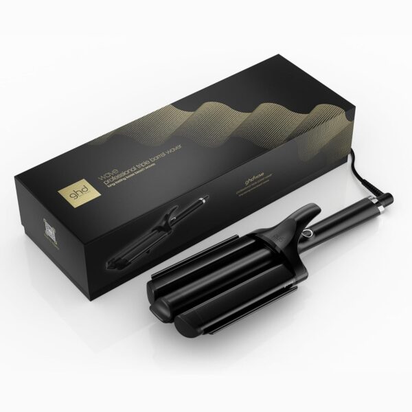 GHD Wave Triple Barrel Hair Waver, Black, Professional Ceramic Styling Tool for Beach Waves, 1.3 Inch Barrels, 365°F Temperature Control