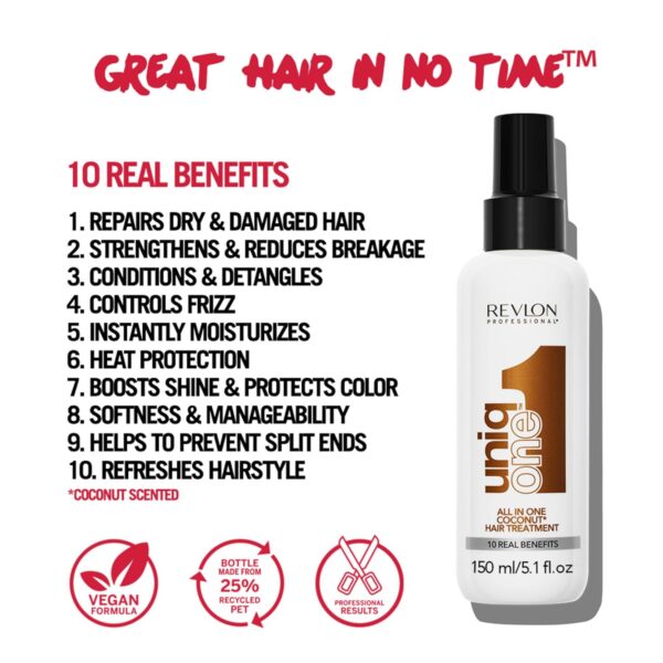 UniqOne Revlon Professional Hair Treatment, Moisturizing Leave-In Product, Repair For Dry and Damaged Hair, Promotes Healthy Hair, 5.1 Fl Oz (Pack of 1)