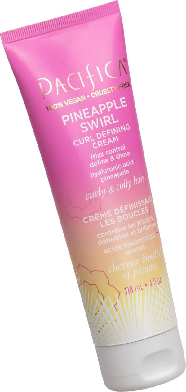 Pacifica Pineapple Swirl Curl Defining Cream for Curly Hair 4 oz – Frizz Control & Curl Enhancer Styling Cream for Curly & Wavy Hair Coconut Oil & Hyaluronic Acid Defines & Adds Bounce Without Crunch