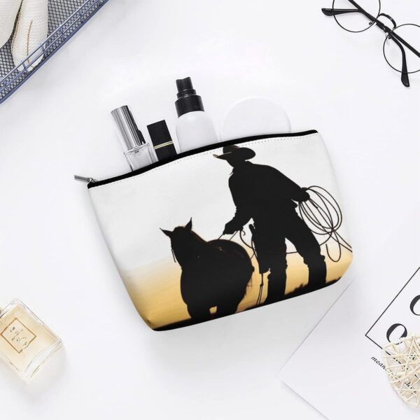 Makeup Bag for Women Cosmetic Bags Cowboy with Lasso Silhouette Travel Toiletry Bag Cute Zipper Make Up Bags Large Capacity Makeup Case Organizer Portable Makeup Pouch for Travelling Gift