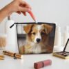 Linen Makeup Bag For Women, Waterproof Travel Cosmetic Organizer Lightweight Zipper Travel Toiletry Bag Organizer Cute Puppy Dog Makeup Brushes Storage Bag