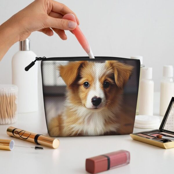 Linen Makeup Bag For Women, Waterproof Travel Cosmetic Organizer Lightweight Zipper Travel Toiletry Bag Organizer Cute Puppy Dog Makeup Brushes Storage Bag