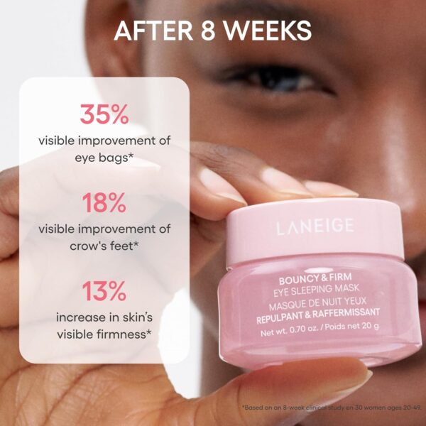 LANEIGE Bouncy & Firm Eye Sleeping Mask: Brightening Eye Care for Puffiness & Hydration with Peony & Collagen Complex, Ceramide, & 5D Hyaluronic Acid